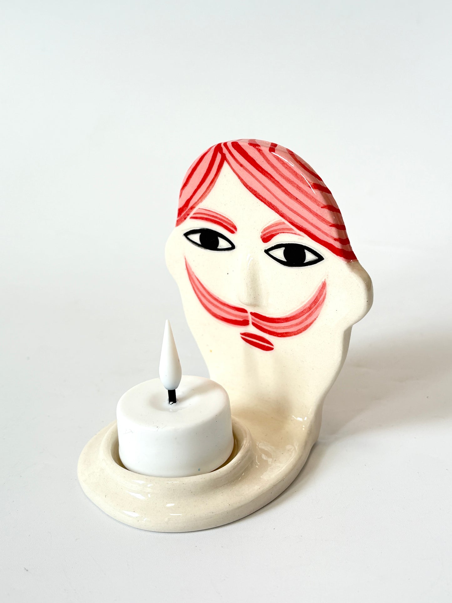 Pink and Red Gentleman Candle Person - Ceramic candle holder by Studio Soph