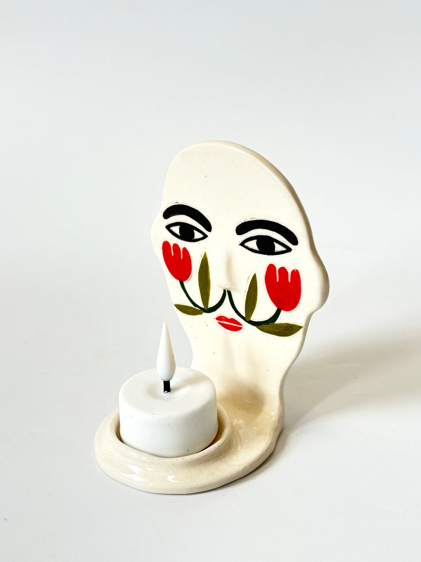 Bald Gentleman Candle Person with Tulip Cheeks - Ceramic candle holder by Studio Soph