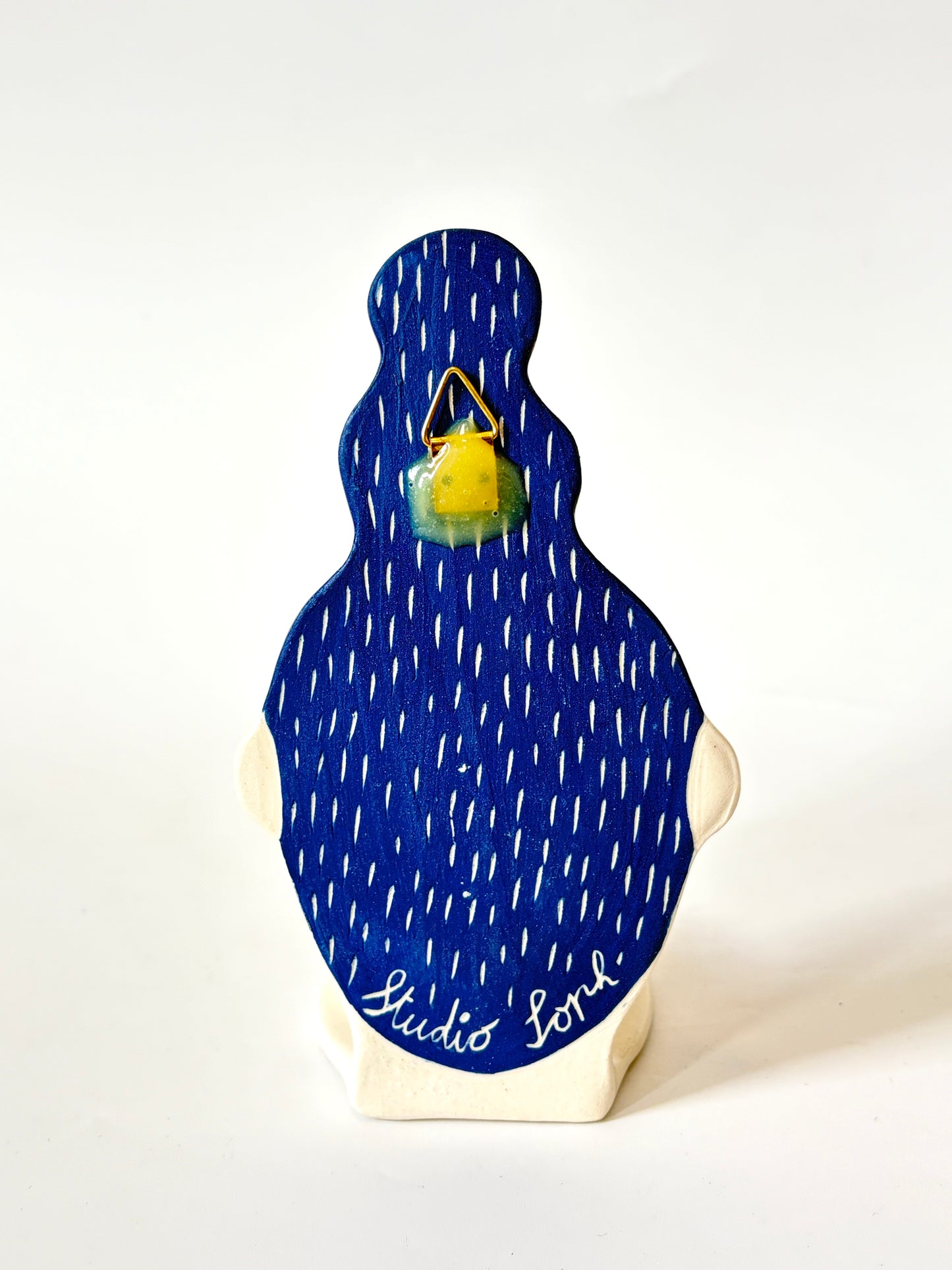 Blue Hair Lady Candle Person with flower cheeks - Ceramic candle holder by Studio Soph