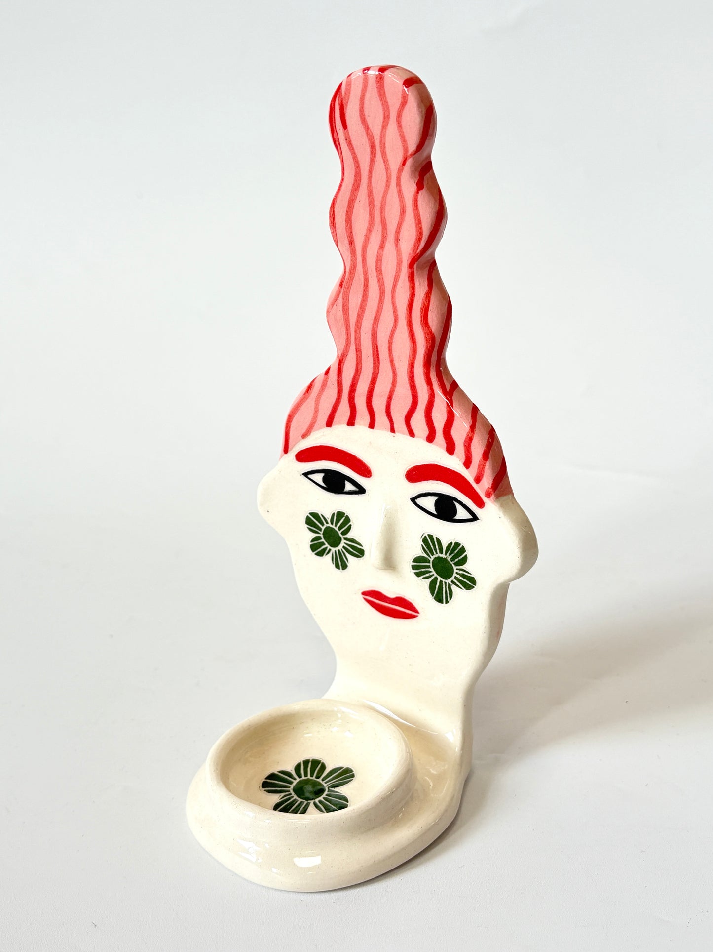 Pink Hair Lady Candle Person - Ceramic candle holder by Studio Soph