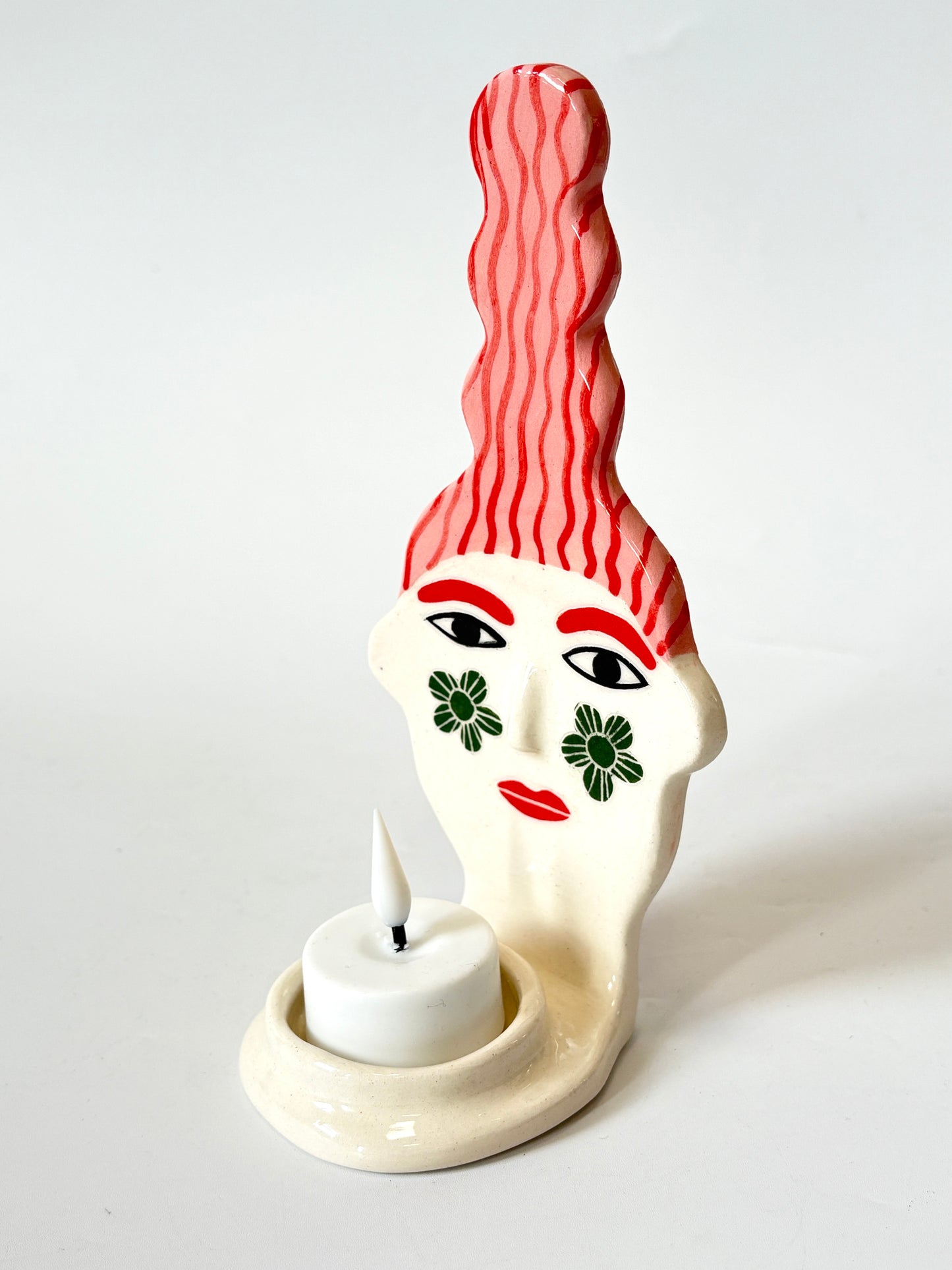 Pink Hair Lady Candle Person - Ceramic candle holder by Studio Soph