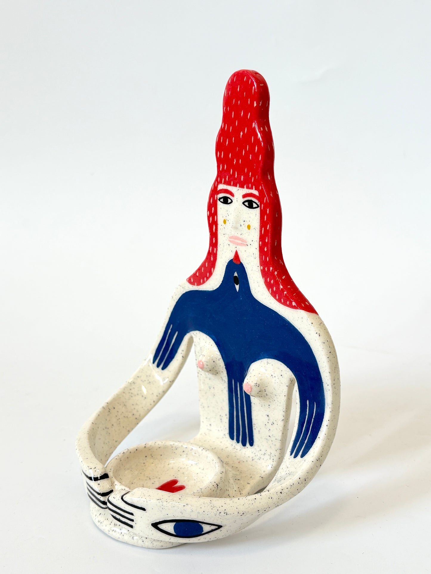 Red Hair Girl with bird Full Body Candle Person - Ceramic candle holder by Studio Soph