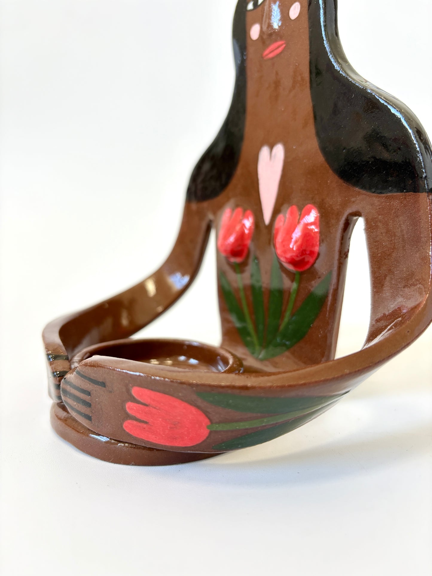 Dark Hair Girl with tulips Full Body Candle Person - Ceramic candle holder by Studio Soph