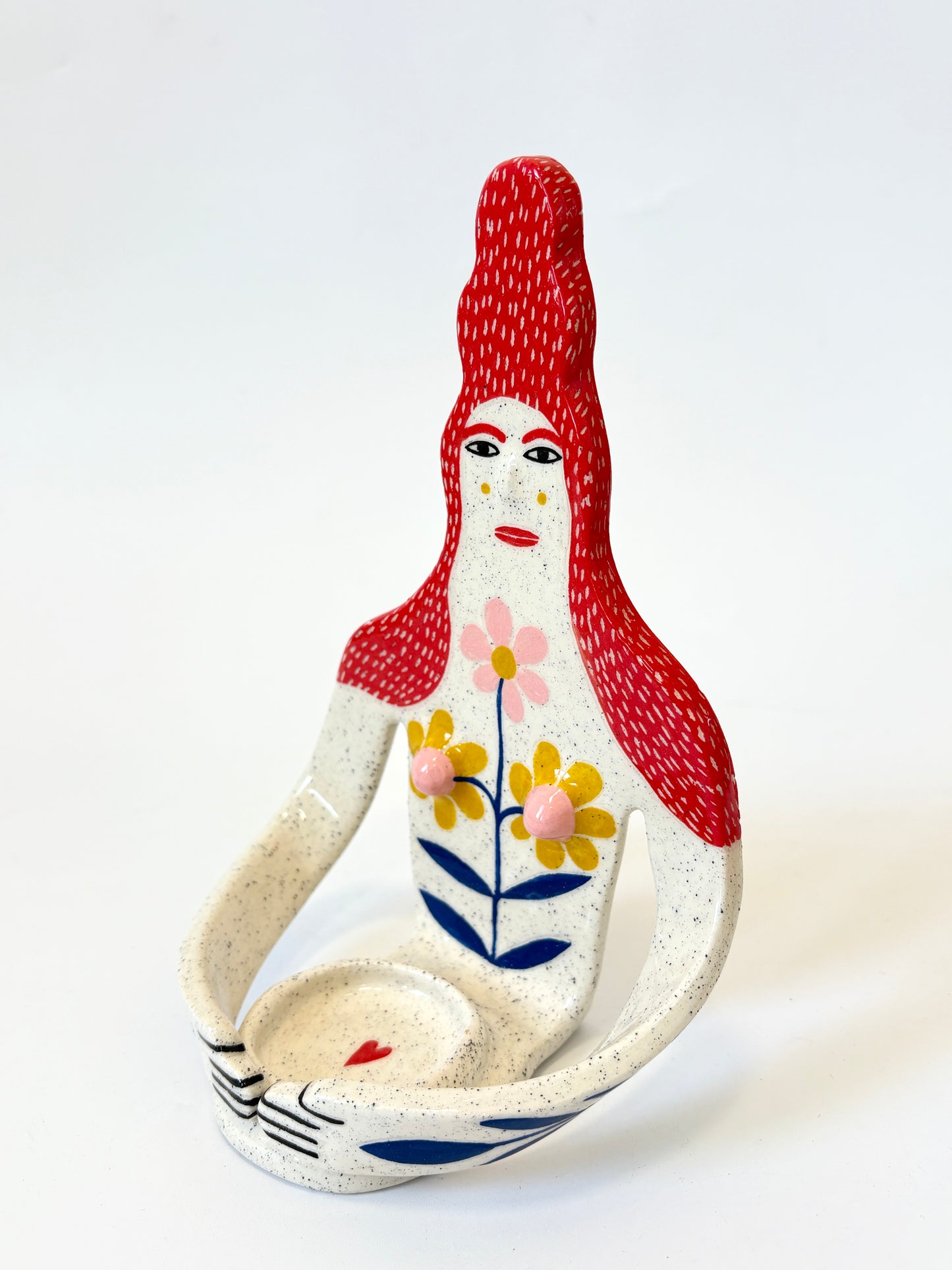 Red Hair Girl with Daisy Boobs Full Body Candle Person - Ceramic candle holder by Studio Soph
