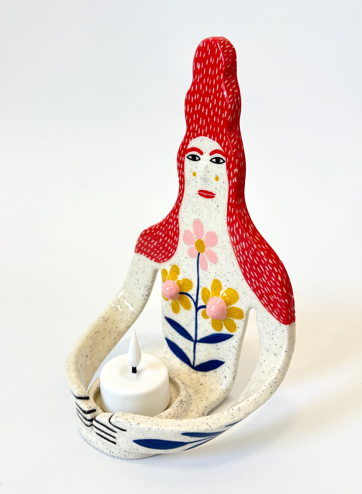 Red Hair Girl with Daisy Boobs Full Body Candle Person - Ceramic candle holder by Studio Soph