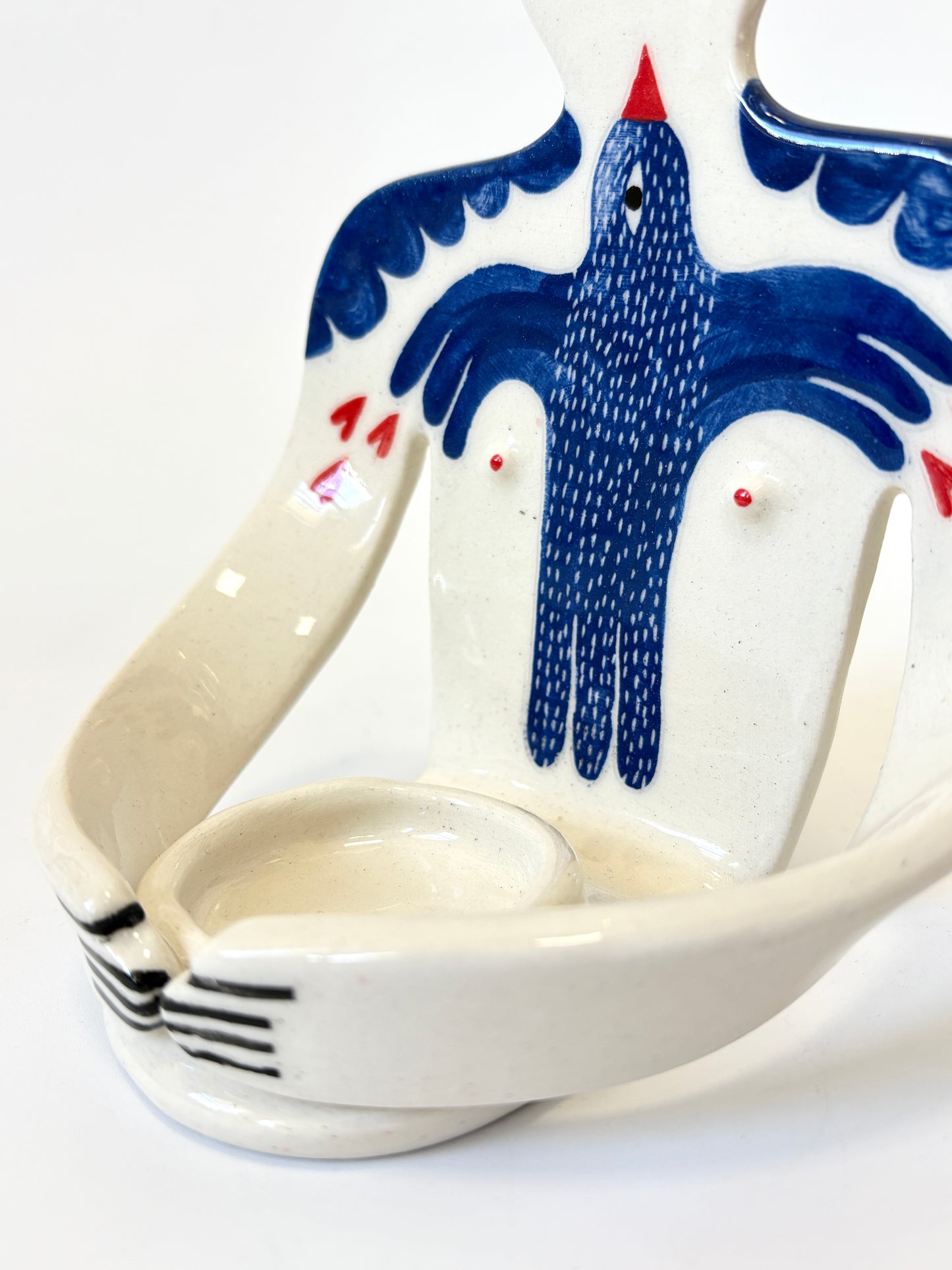 Moustache Guy with a bird Full Body Candle Person - Ceramic candle holder by Studio Soph