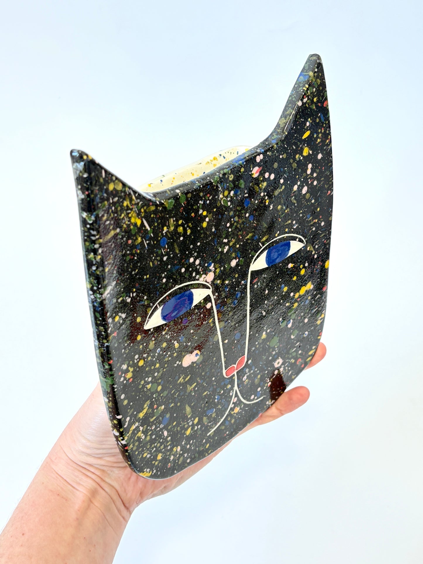 Large ceramic wall vase by studio Soph - Black Cat