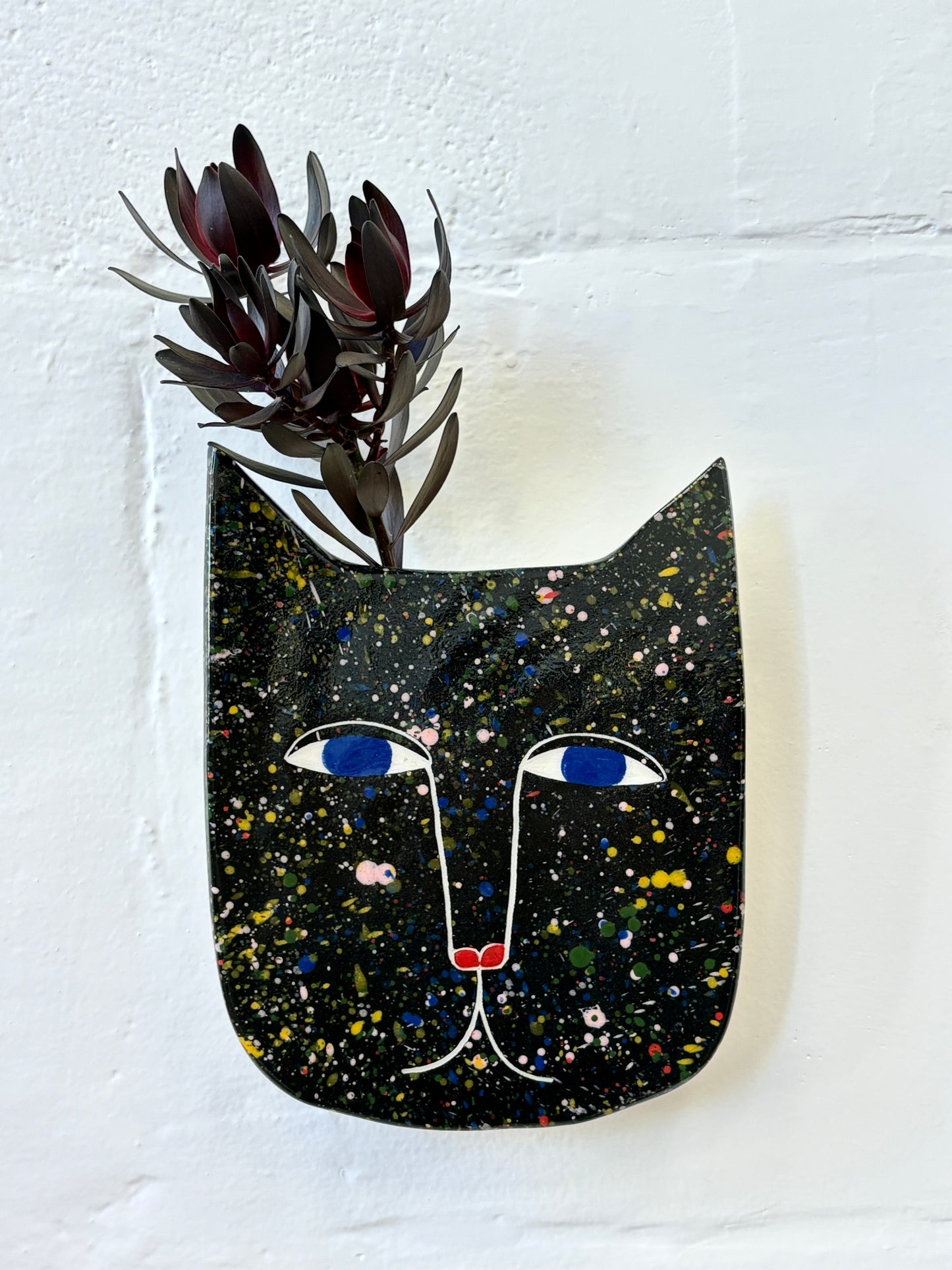 Large ceramic wall vase by studio Soph - Black Cat