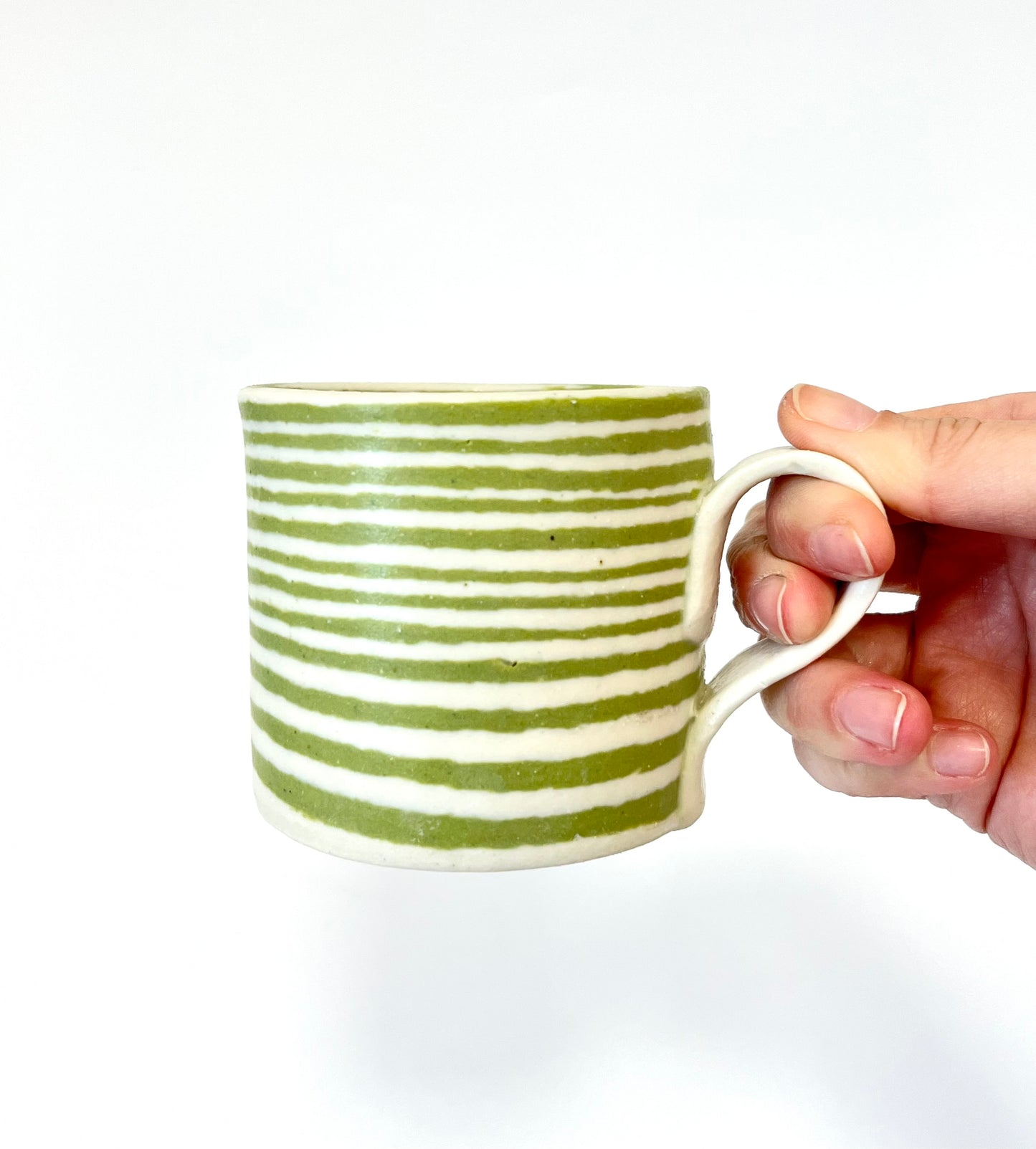 Ceramic Nerikomi Mug -Medium - Light Green Stripes
