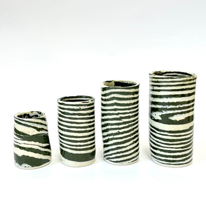 Ceramic Nerikomi Skinny Vase - Medium - Dark Green Stripe