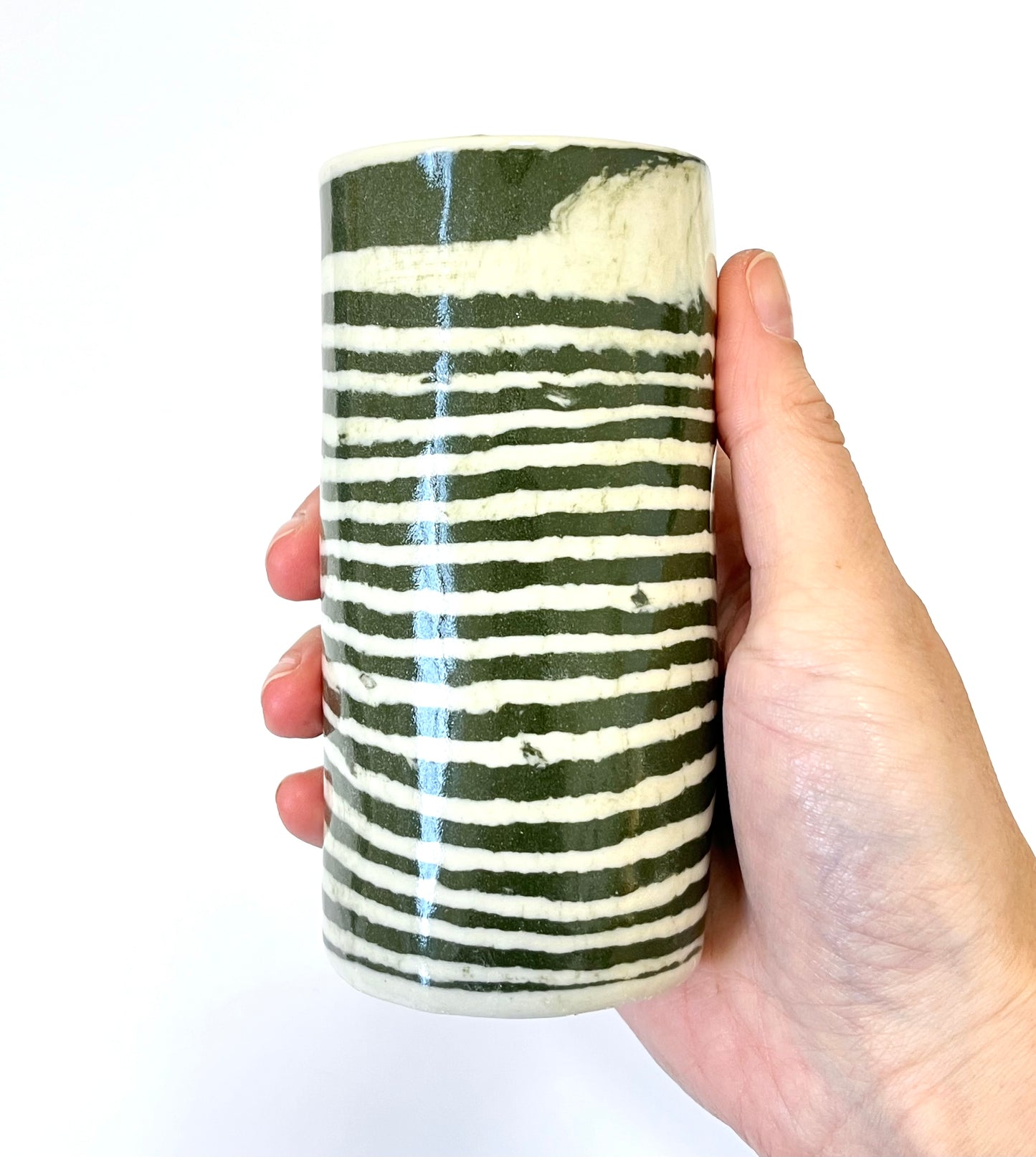 Ceramic Nerikomi Skinny Vase - Medium - Dark Green Stripe