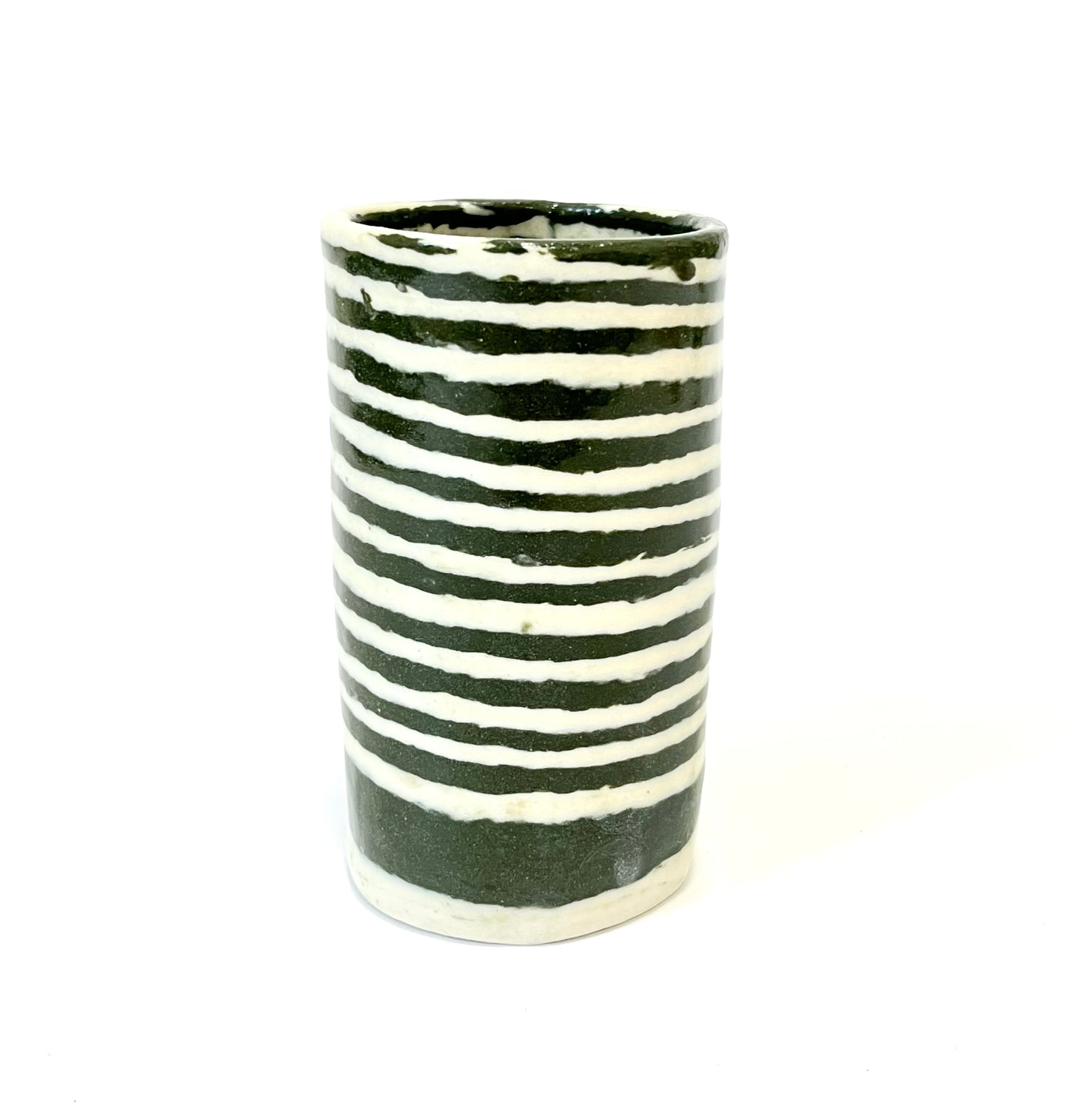 Ceramic Nerikomi Skinny Vase - Medium - Dark Green Stripe