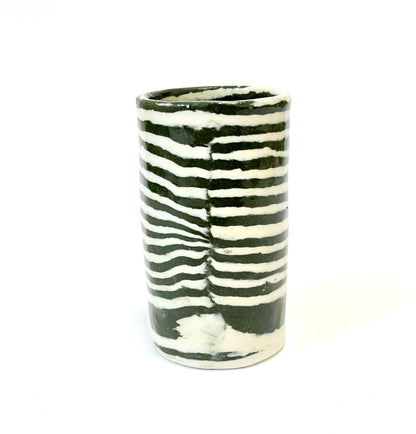 Ceramic Nerikomi Skinny Vase - Medium - Dark Green Stripe