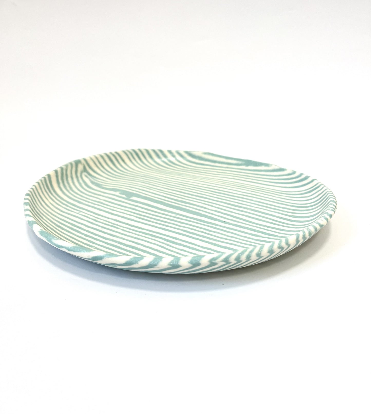 Ceramic Nerikomi Plate - Large - Turquoise stripe
