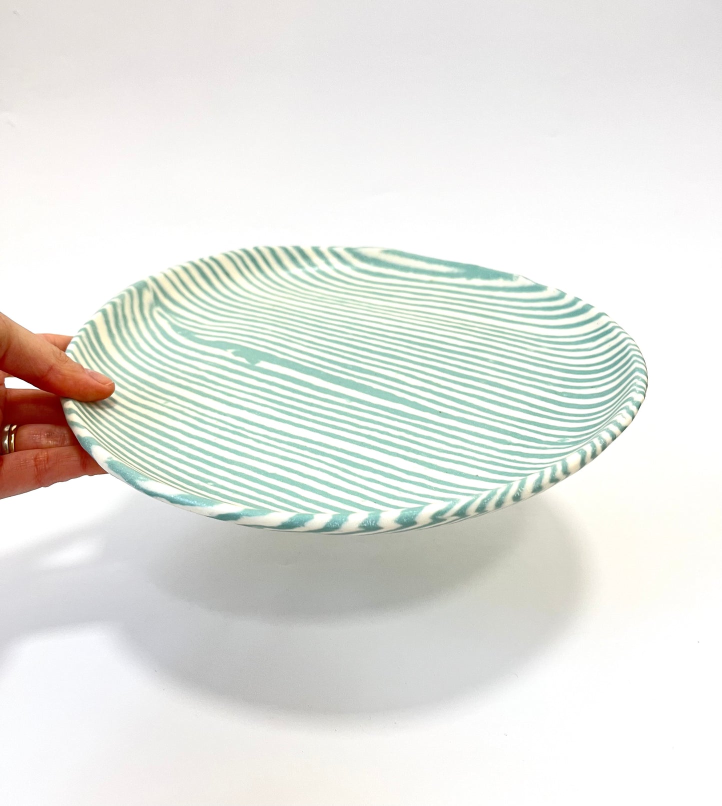 Ceramic Nerikomi Plate - Large - Turquoise stripe
