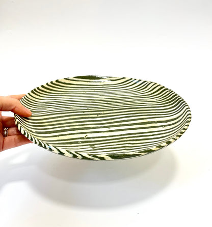 Ceramic Nerikomi Plate - Large - Dark Green Stripe