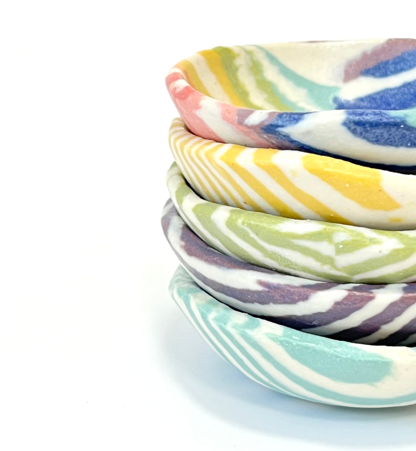 Ceramic Nerikomi Tiny Dish - Light Green Stripe