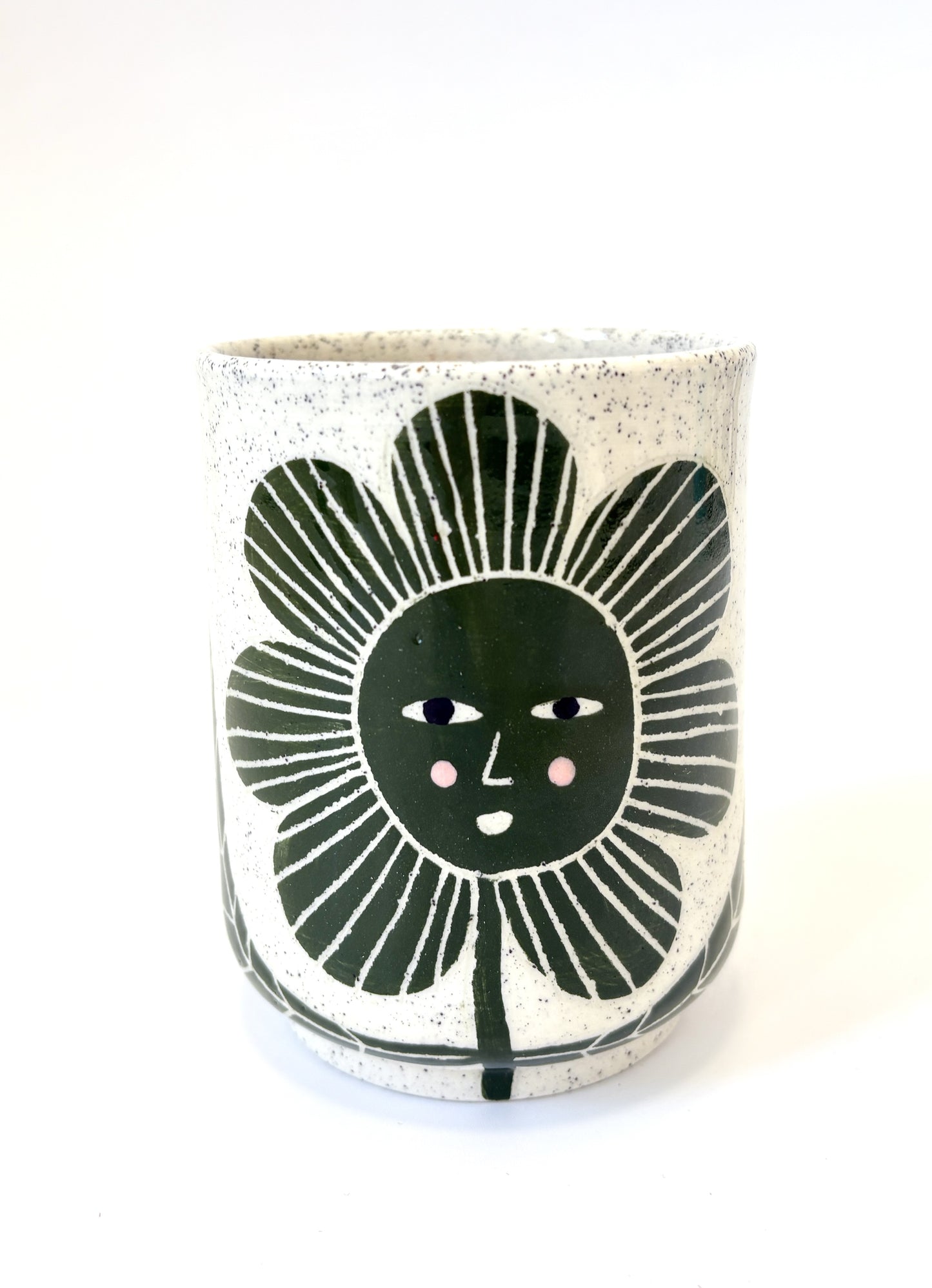 Ceramic Cup by Studio Soph - Green Flower "Don't Waste My time"