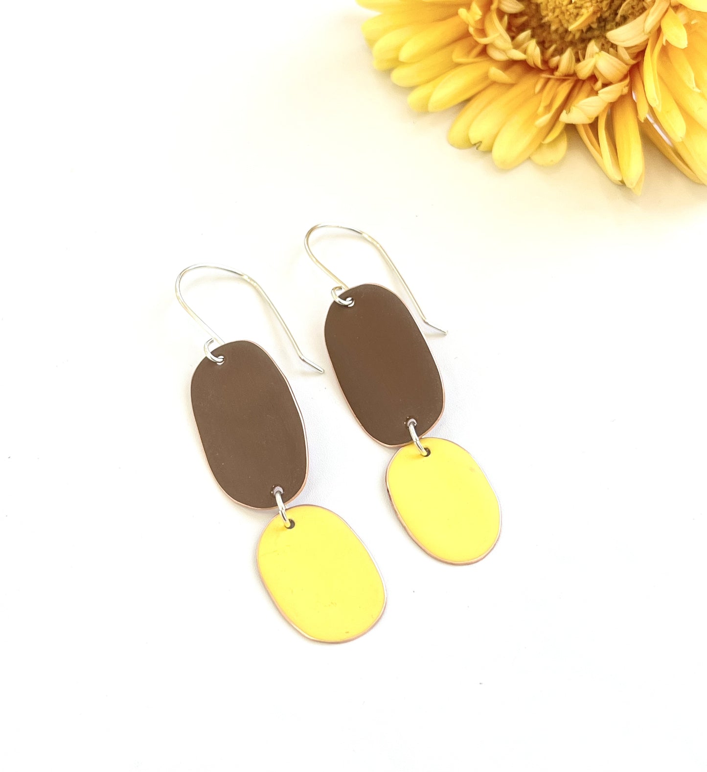 Double Drop Earrings - Brown / Yellow