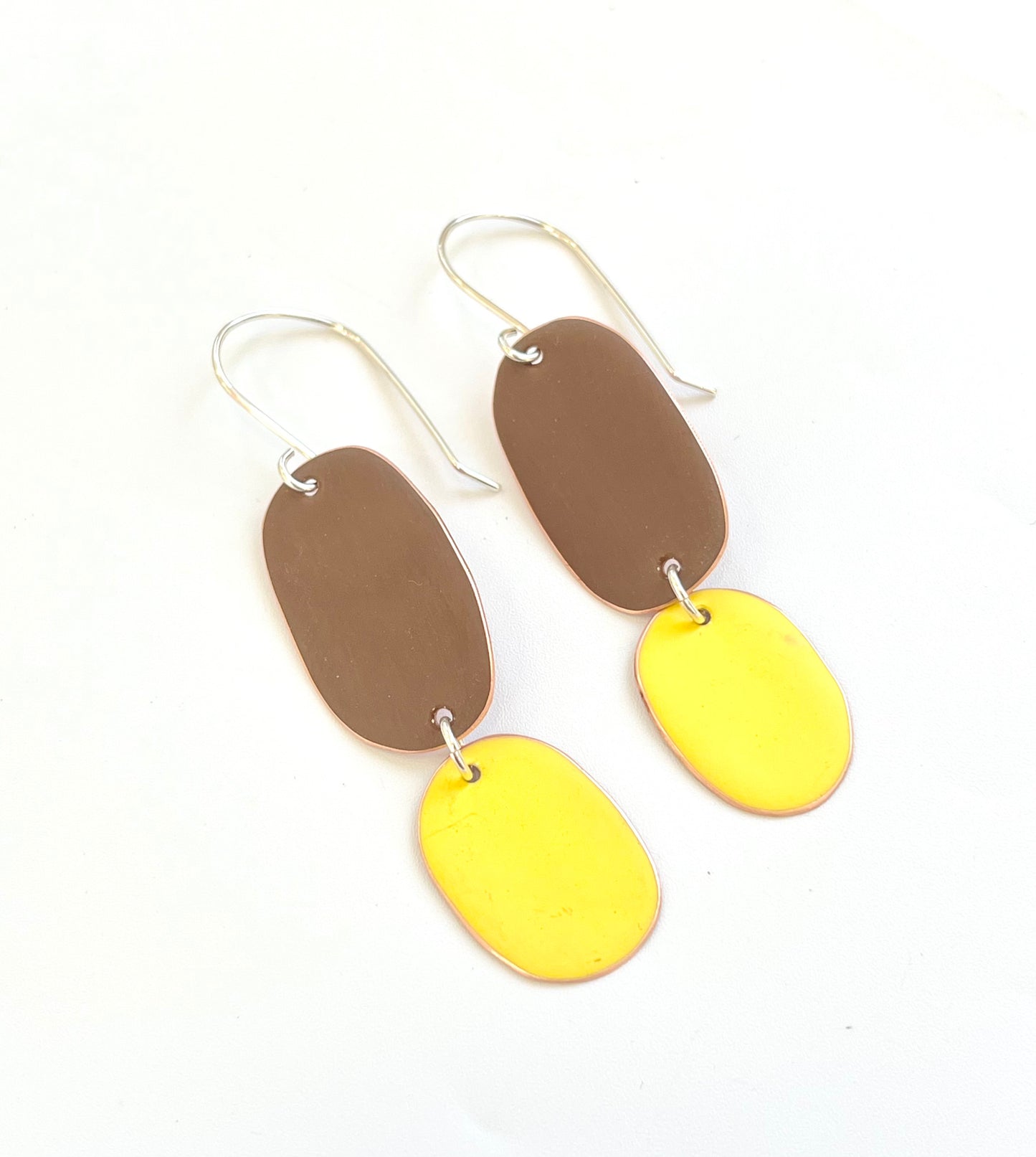 Double Drop Earrings - Brown / Yellow