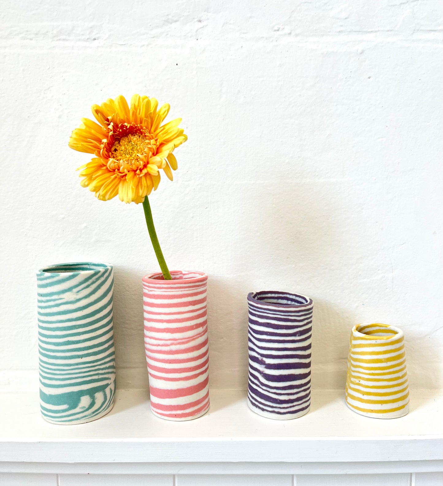 Ceramic Nerikomi Vase - Tiny - Dark Green Stripe