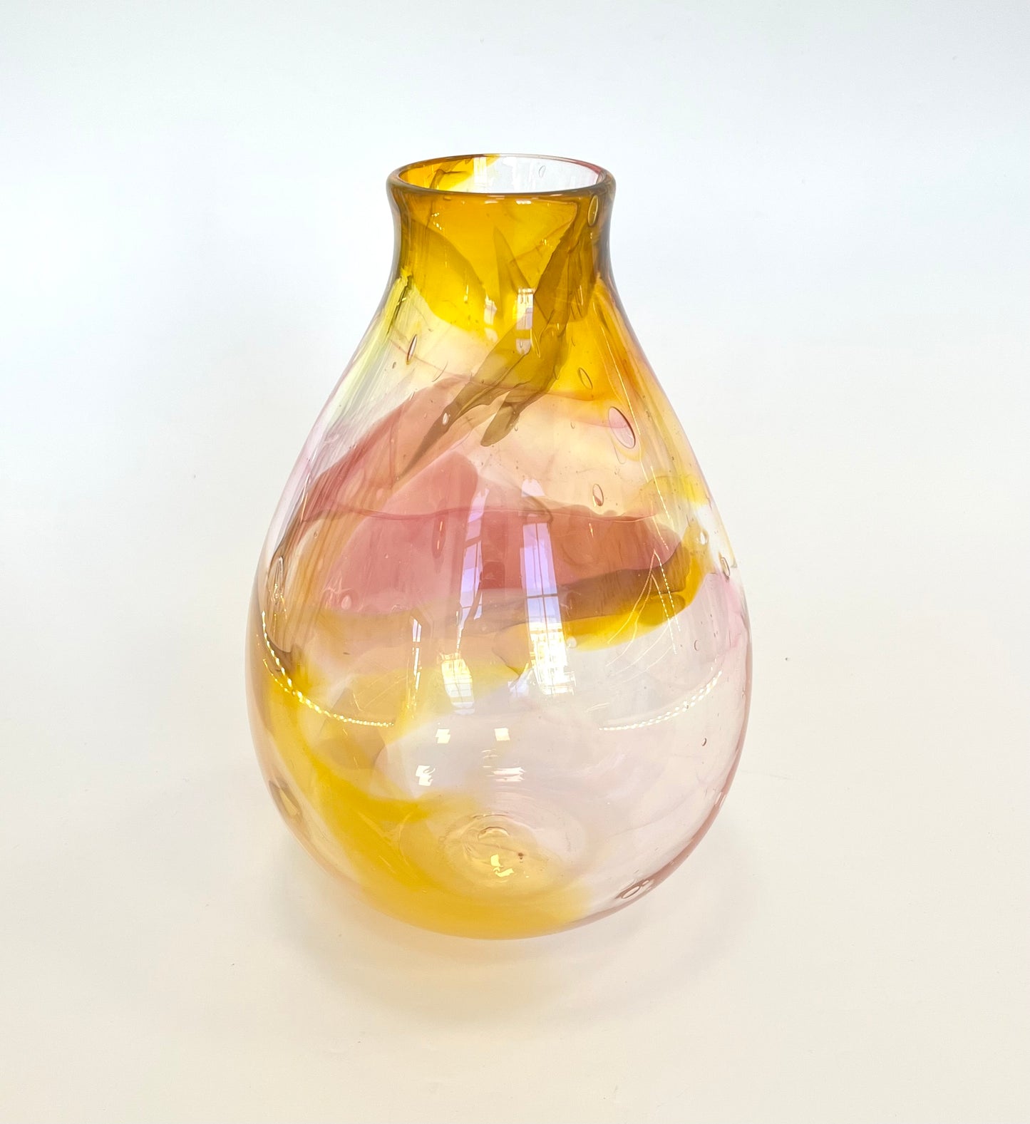 Handblown Glass Teardrop Vase - Pink & Yellow Marble #1