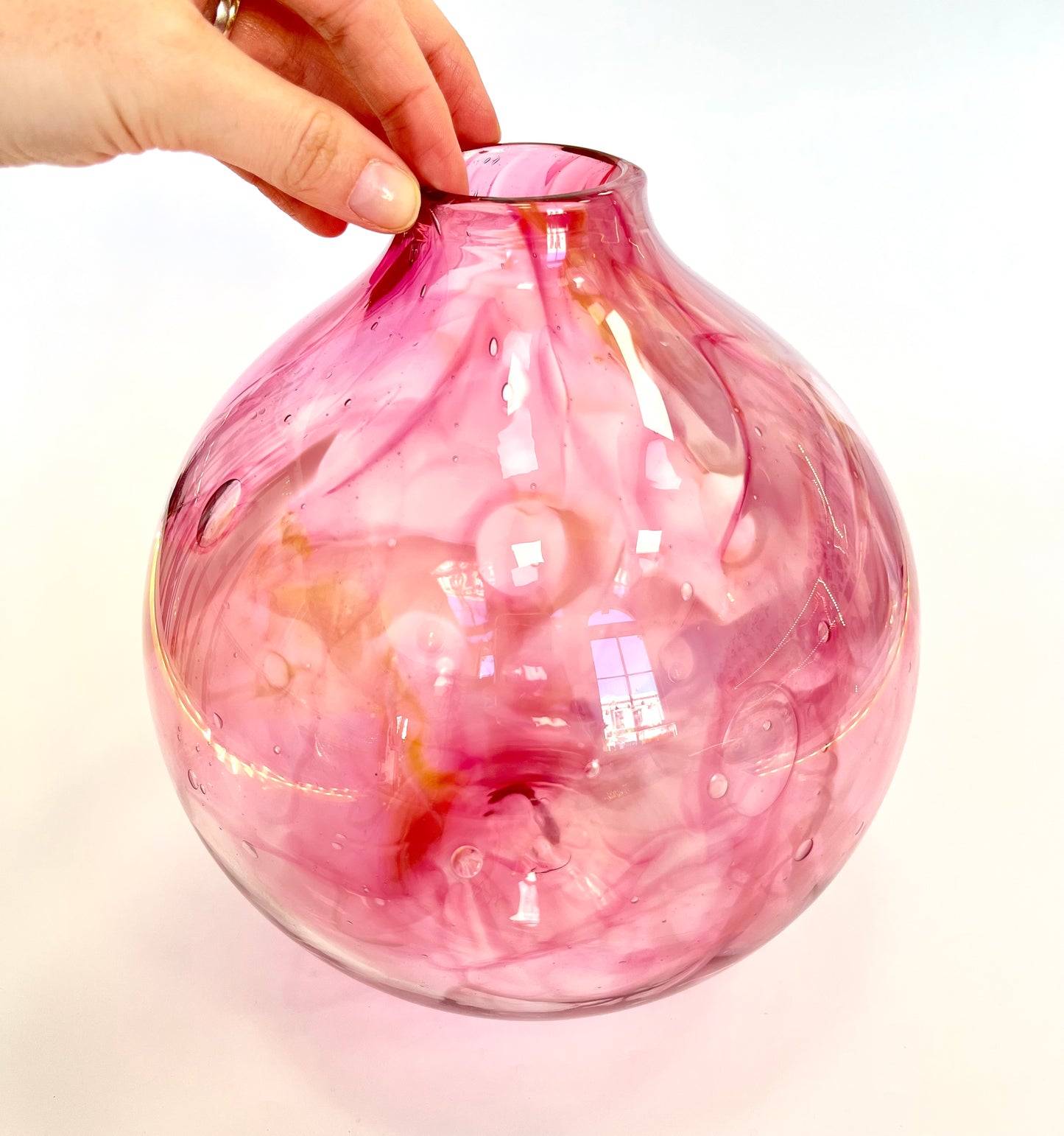 Handblown Glass Sphere Vase - Pink Marble #2