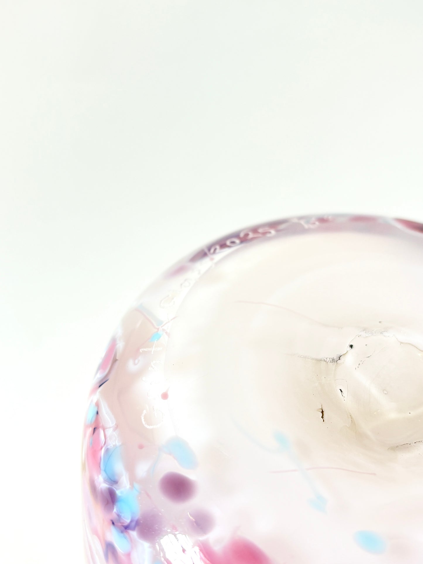 White with Pinks Handblown Glass Cylinder 'Shard; Vase - by Grinter Glass