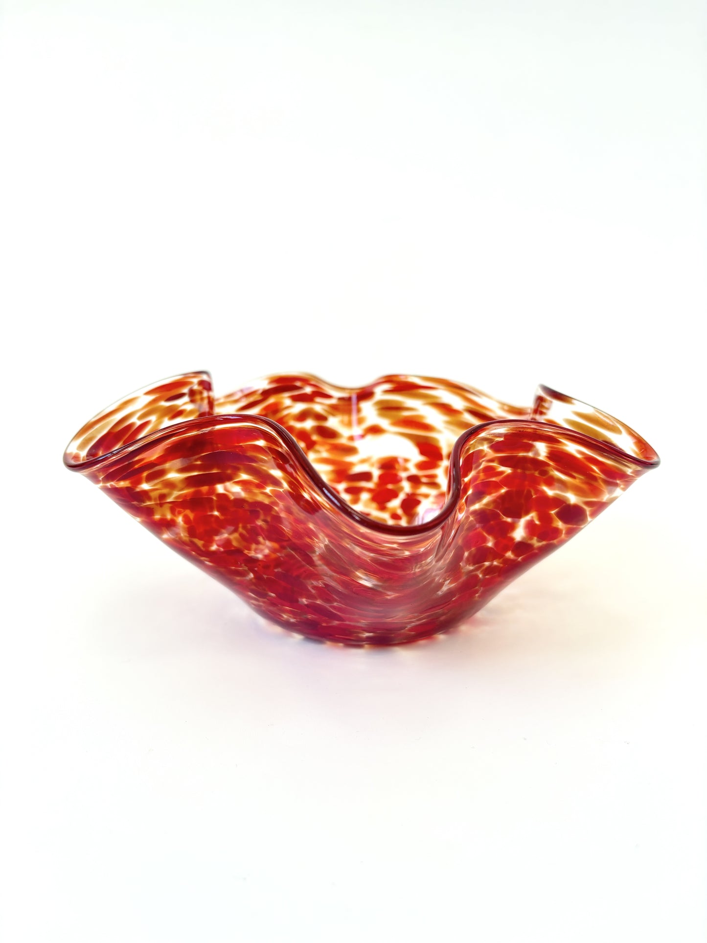 Wavy Handblown Glass Lolly Bowl - Red