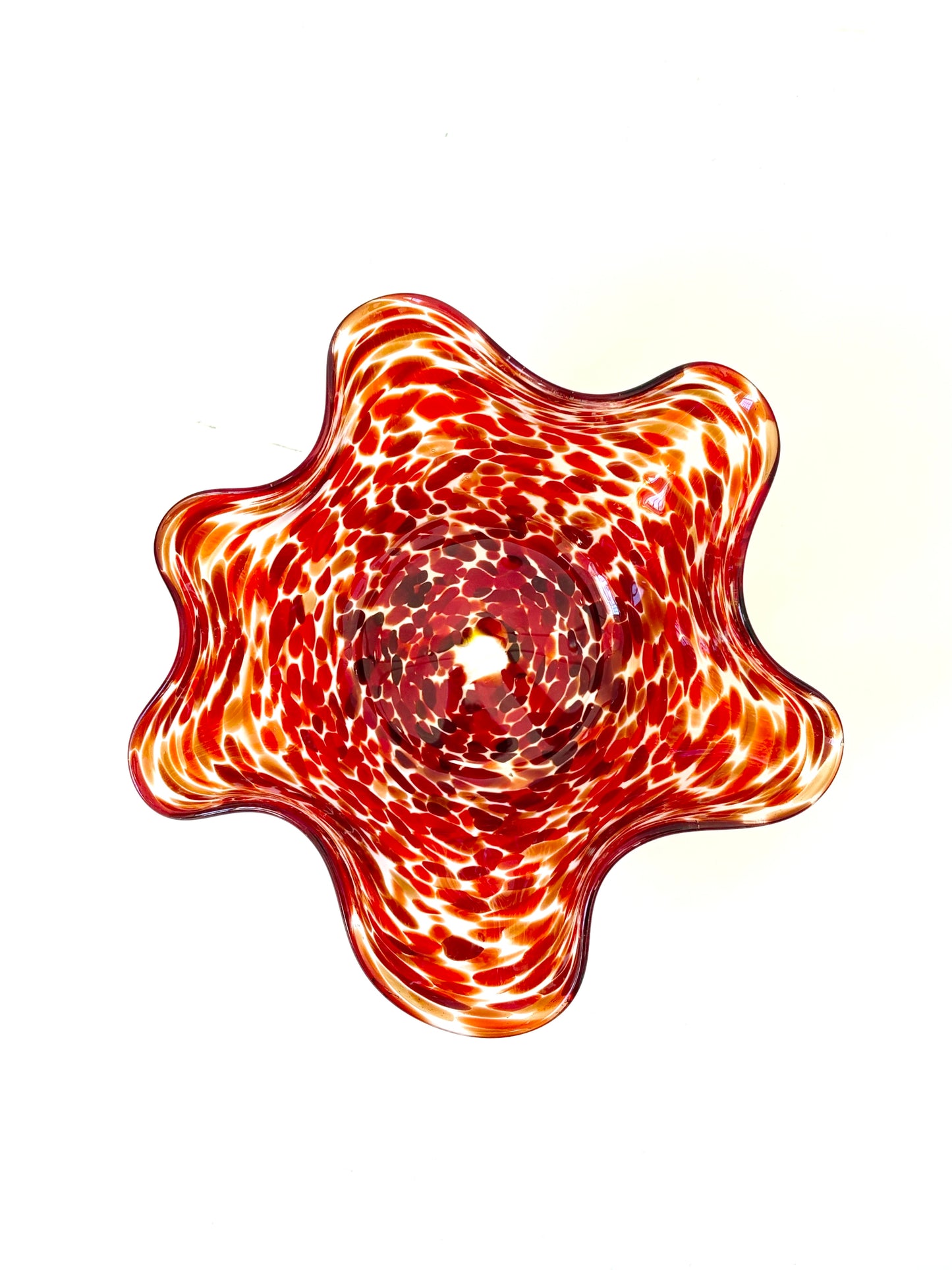 Wavy Handblown Glass Lolly Bowl - Red
