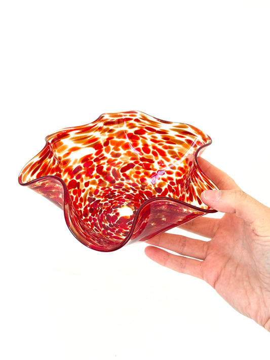 Wavy Handblown Glass Lolly Bowl - Red