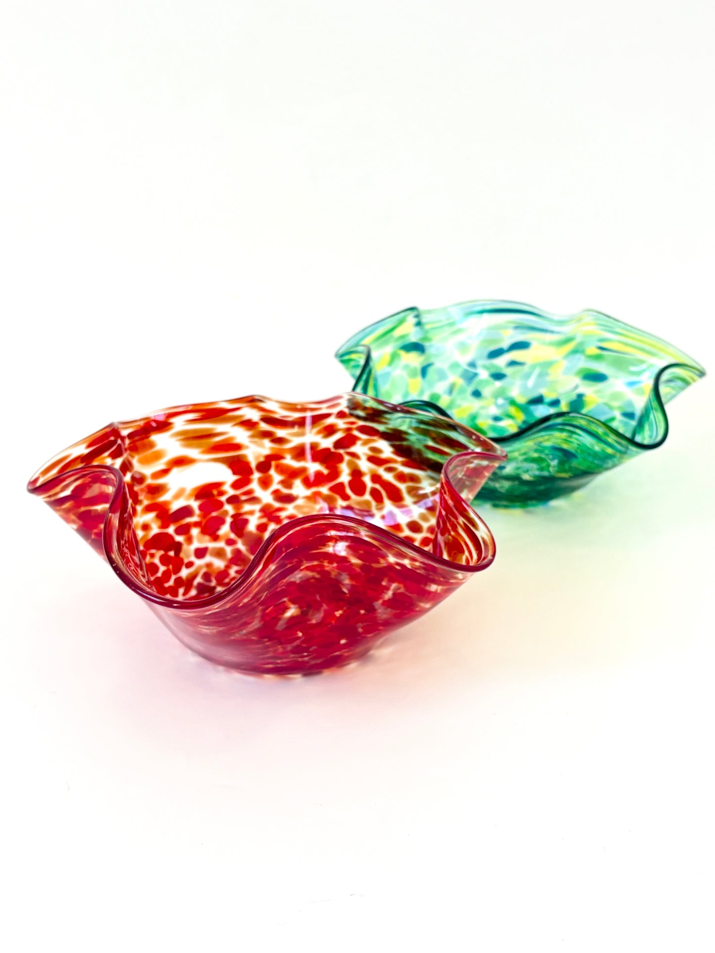 Wavy Handblown Glass Lolly Bowl - Red