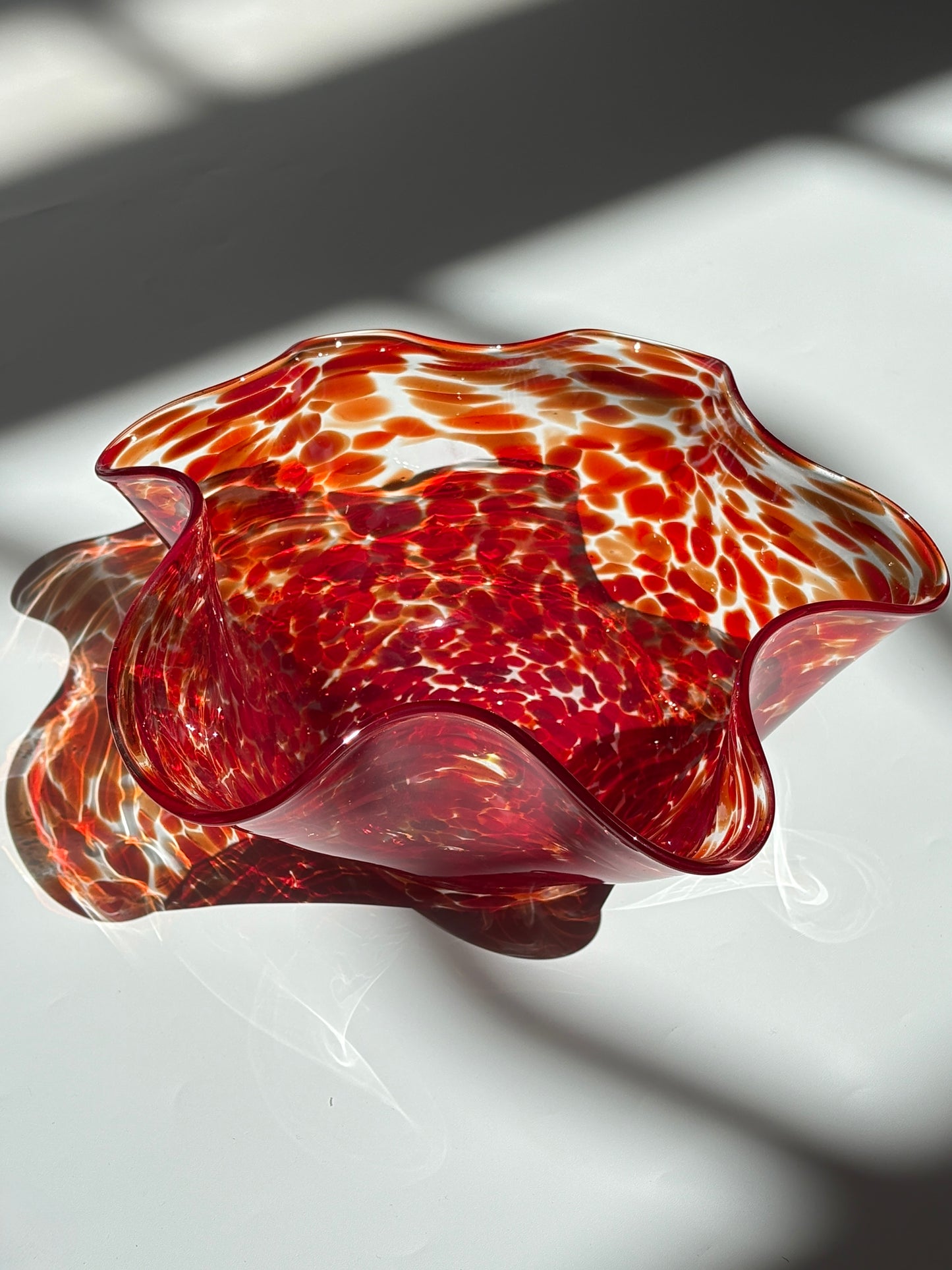 Wavy Handblown Glass Lolly Bowl - Red