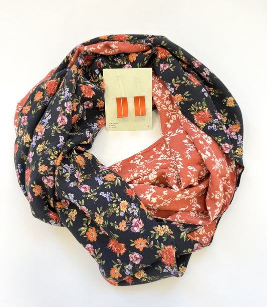 Infinity Scarf - Petite Florals on Black / Rust Floral Motif