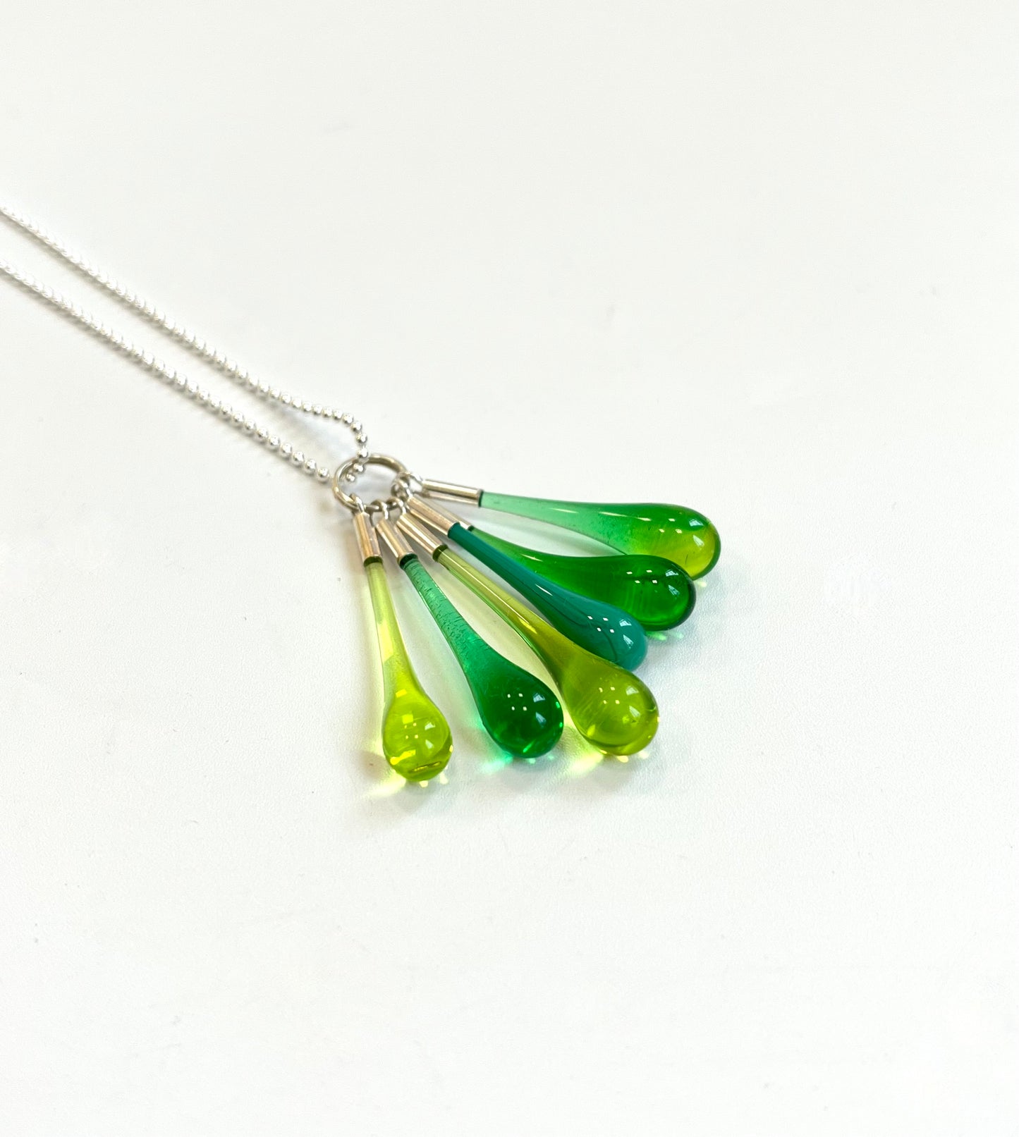 Glass Teardrop Cluster Necklace - Greens