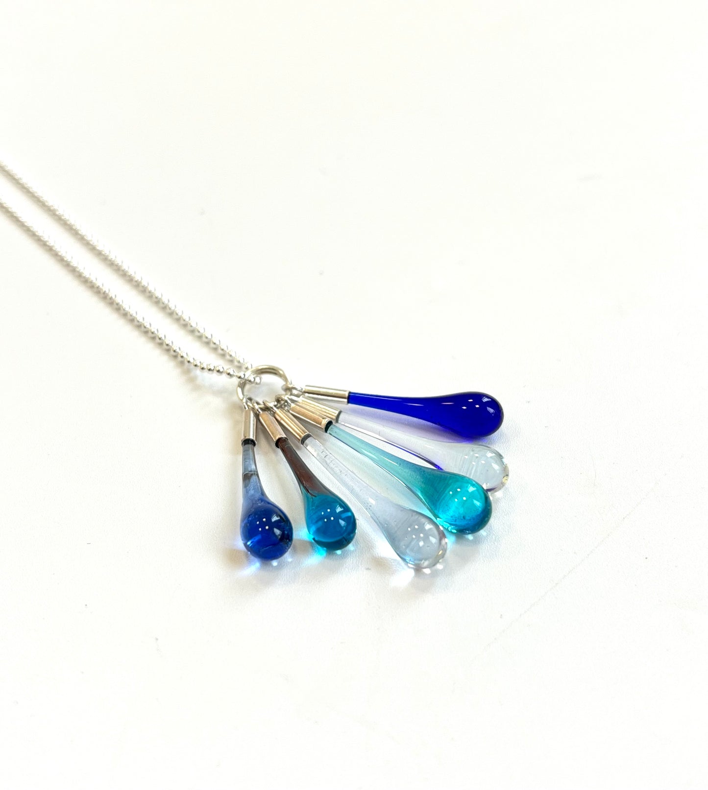 Glass Teardrop Cluster Necklace - Blues