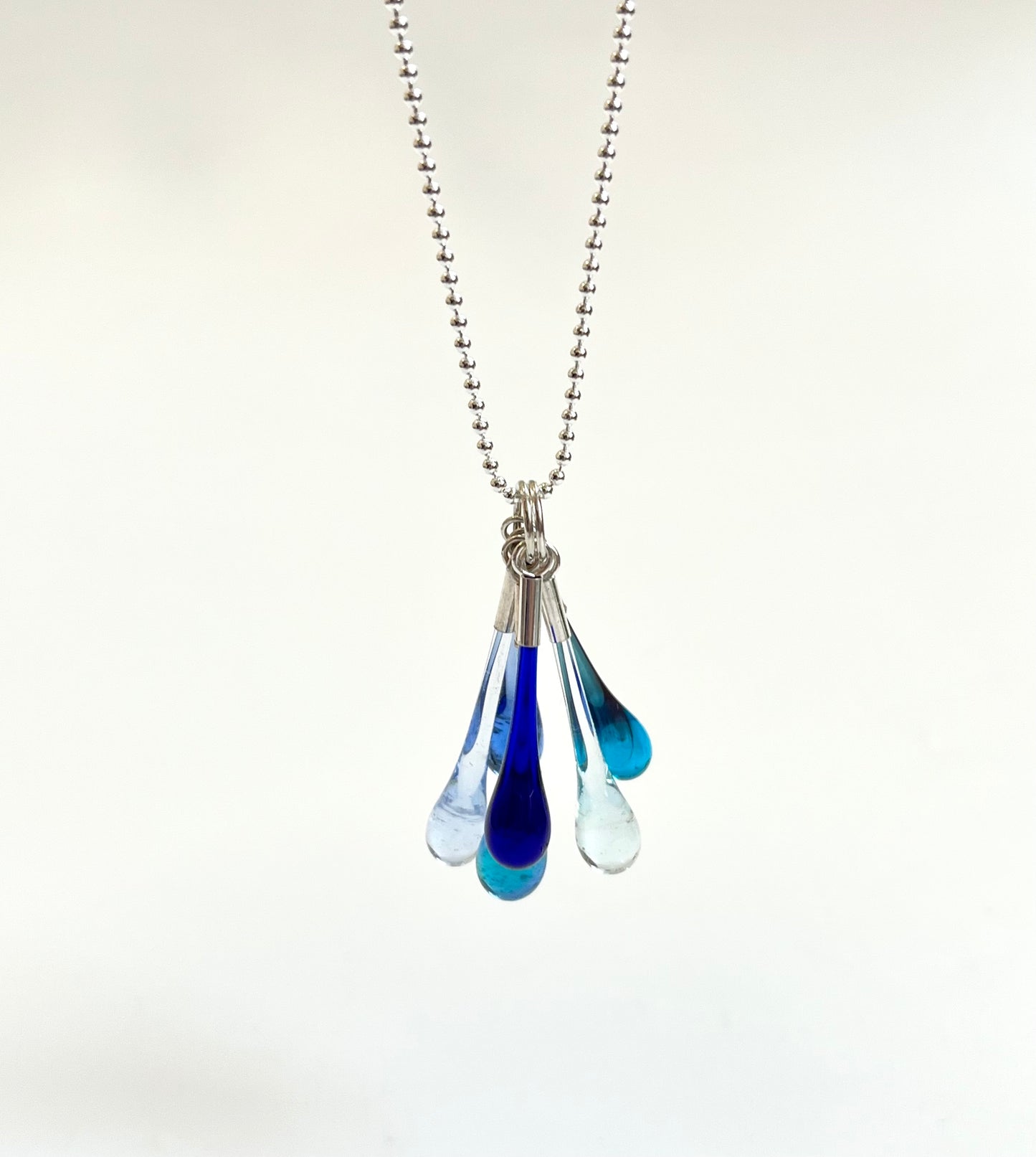Glass Teardrop Cluster Necklace - Blues