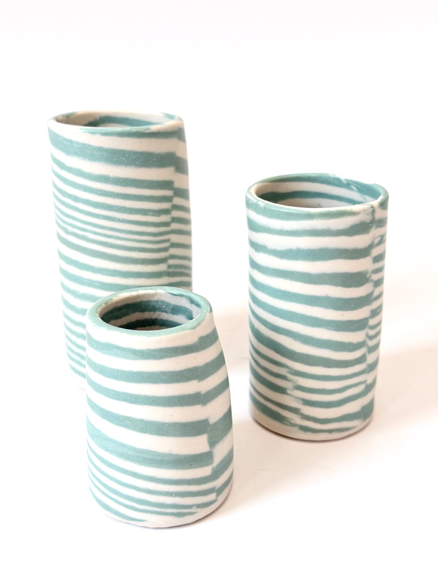 Ceramic Nerikomi Skinny Vase - Medium - Turquoise Stripe