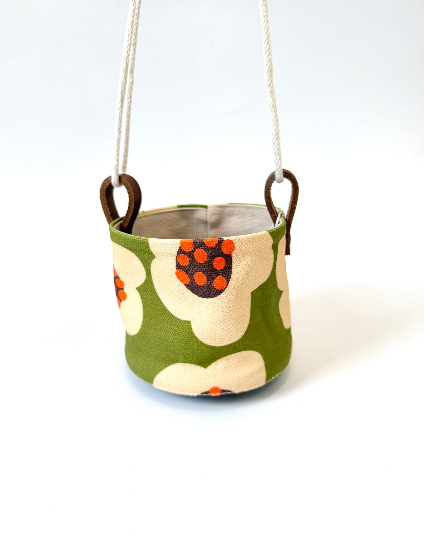 Hanging Canvas Planter - Olive Green Flowers