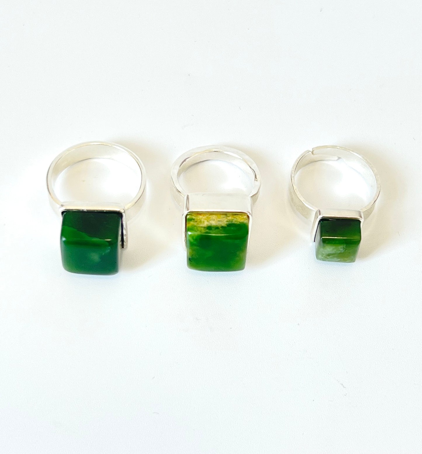 Jade & Sterling Silver Large Cube Ring - Darker Stone, larger fit (RI-CU1)