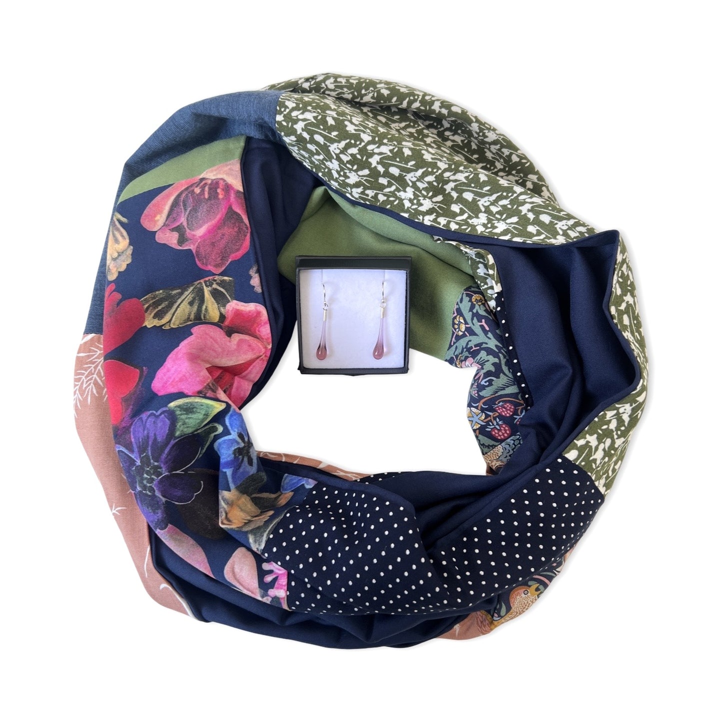 Infinity Scarf - Floral blues, pinks green / Navy