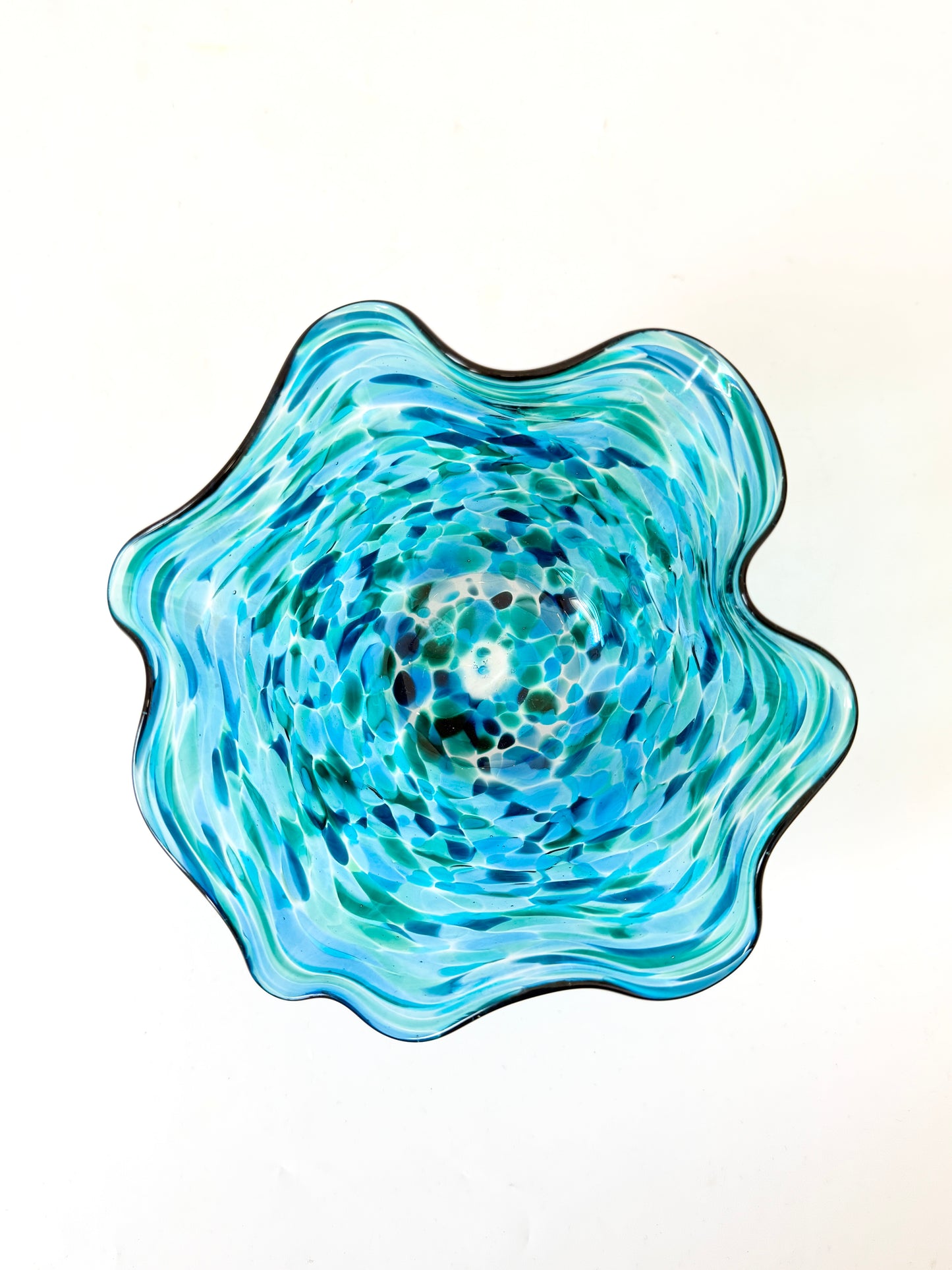 Wavy Handblown Glass Lolly Bowl - Ocean Blue