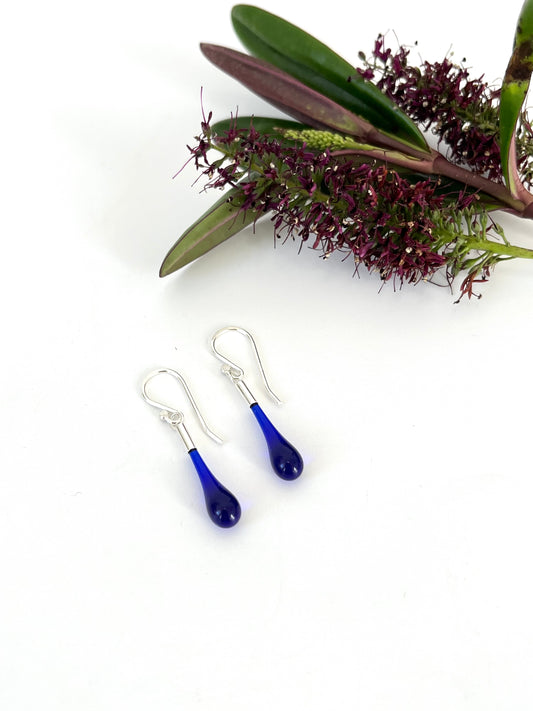 Glass Teardrop Earrings - Cobalt