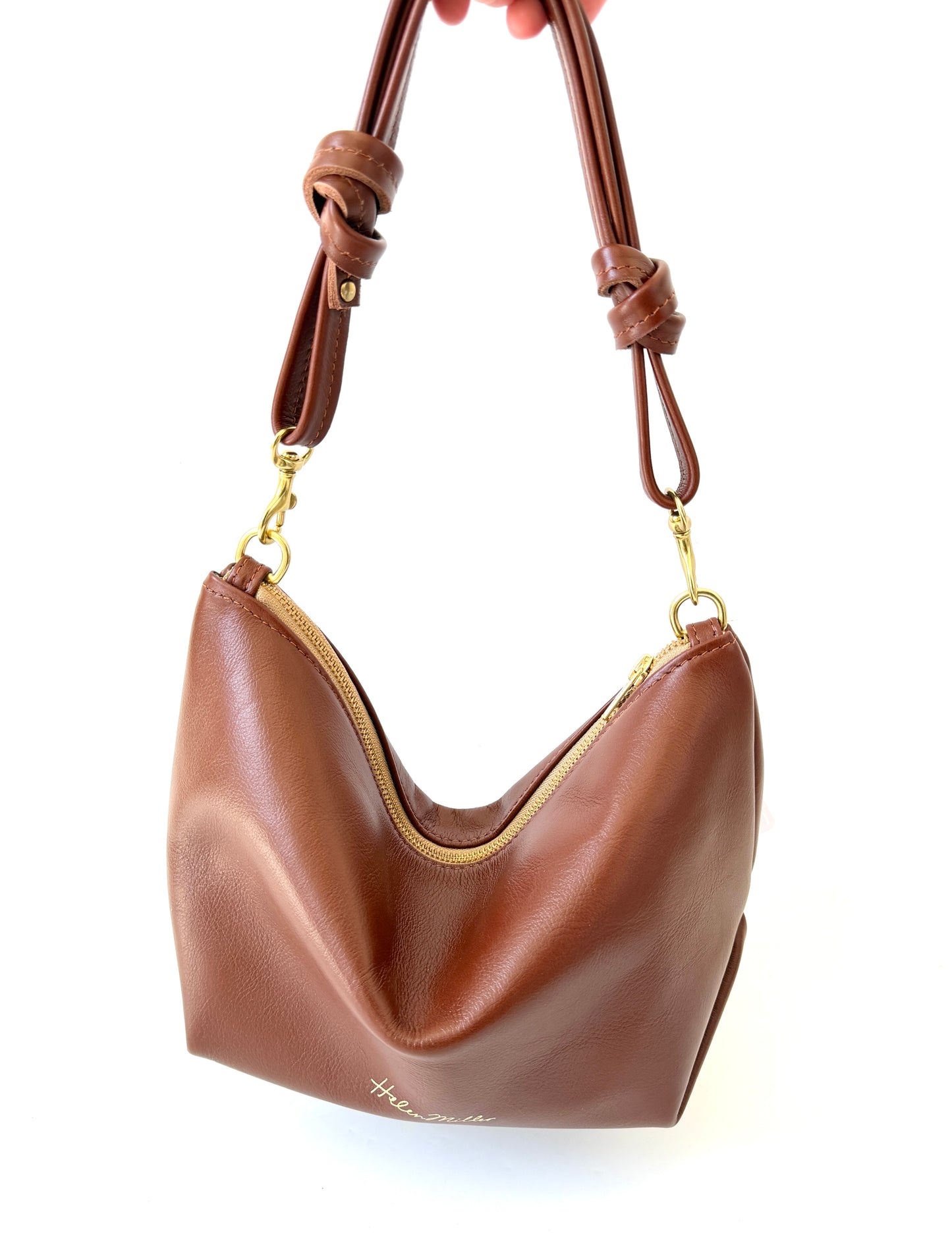 Mini Tuck Leather Handbag - Chestnut Brown Leather