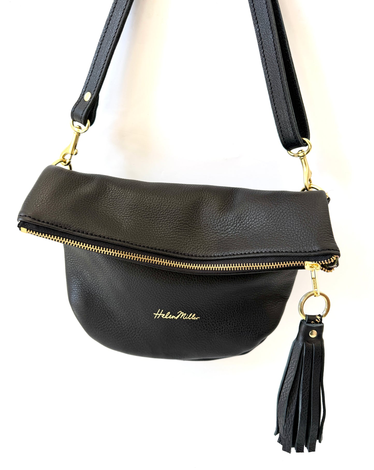 Mini Slouch - Black leather with Protea Patch lining