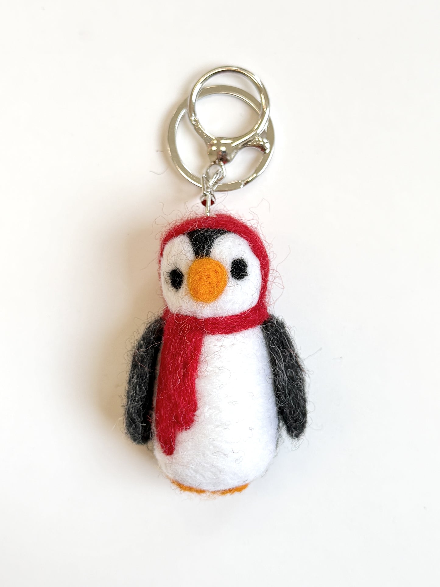 Penguin Felted Wool Keyring/Clip - Red