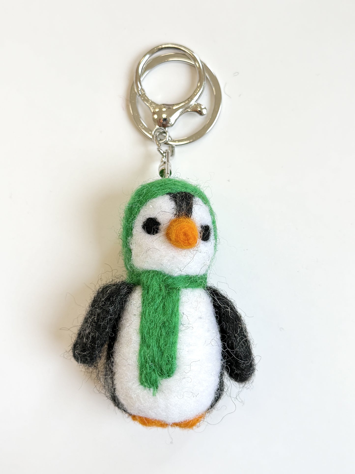 Penguin Felted Wool Keyring/Clip - Green