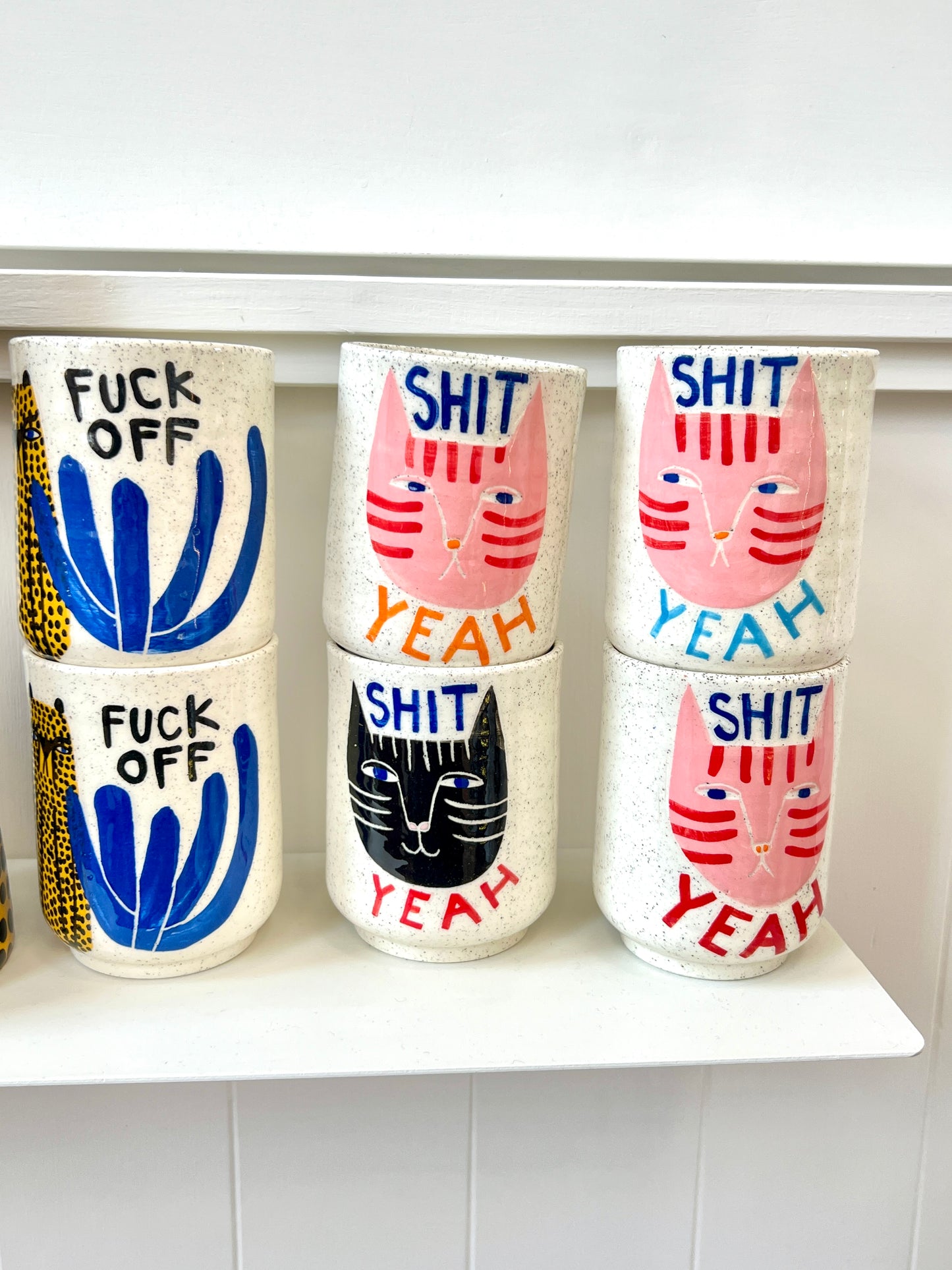 Ceramic Cup by Studio Soph - "SHIT YEAH" Pink Cat