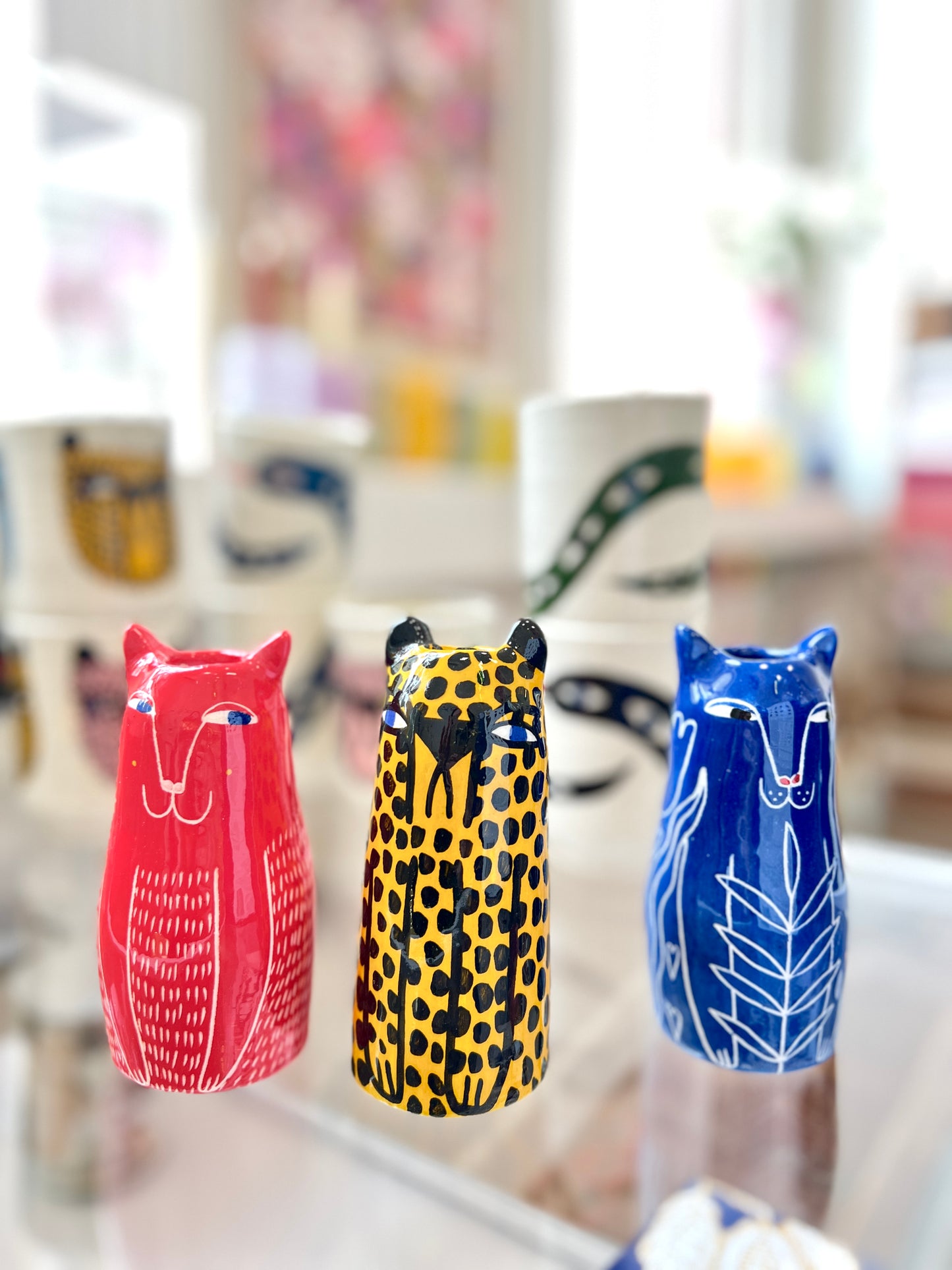 Miniature Ceramic Cat Vase by Studio Soph - red