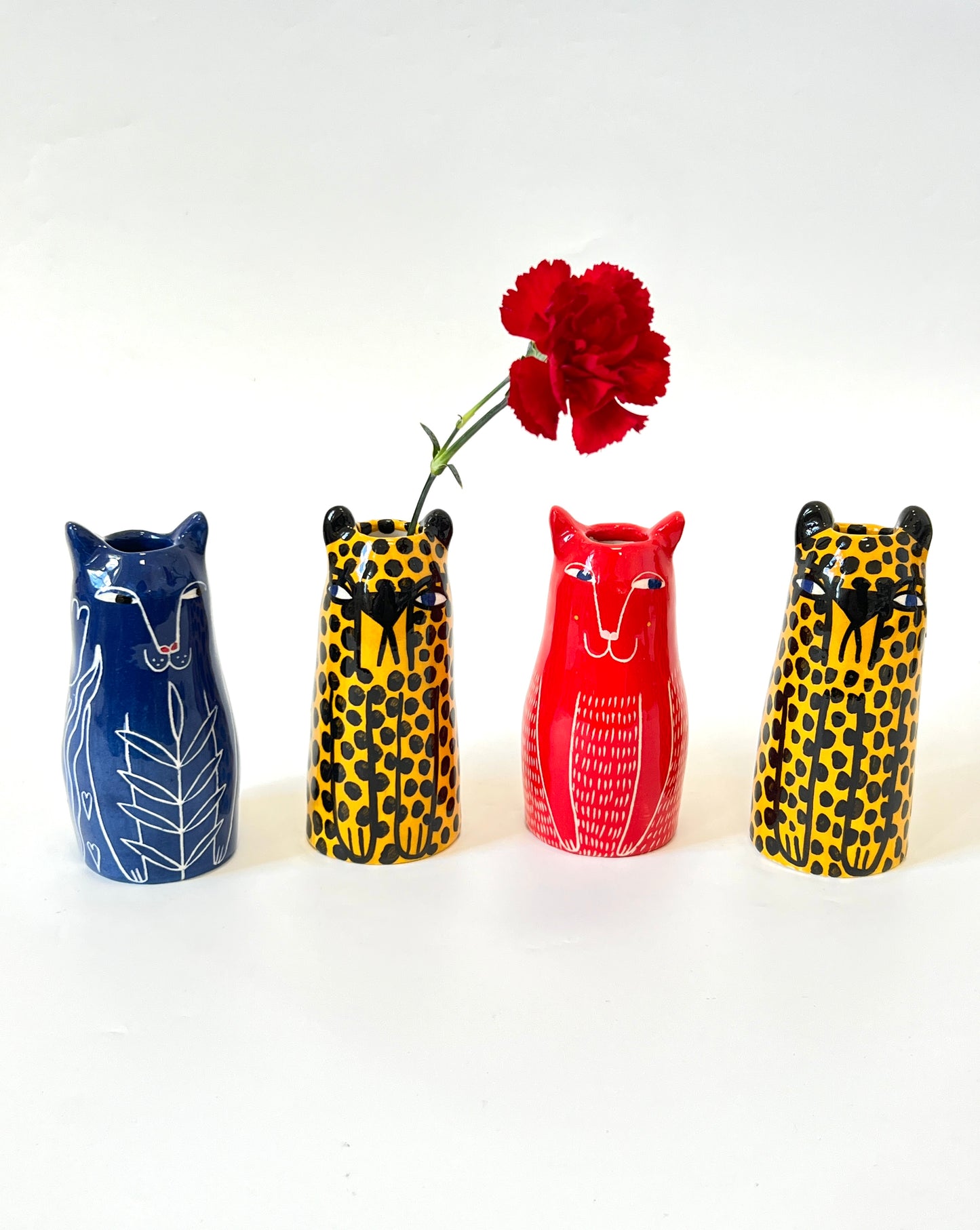 Miniature Ceramic Cat Vase by Studio Soph - red
